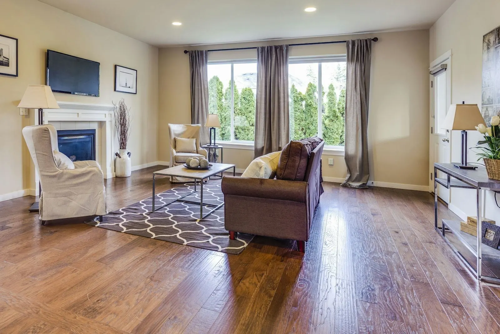 Living room with warm hardwood floors